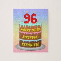 96th Birthday: Fun Cake and Candles + Custom Name
