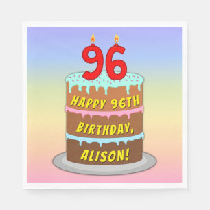 96th Birthday: Fun Cake and Candles + Custom Name Napkin