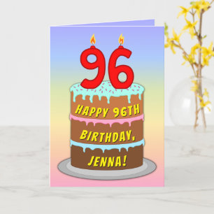 96th Birthday — Fun Cake & Candles, w/ Custom Name Card