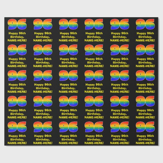 96th Birthday: Fun, Colourful Rainbow Inspired # 9 Wrapping Paper (Flat)