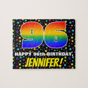 96th Birthday — Fun, Colourful Star Field Pattern Jigsaw Puzzle
