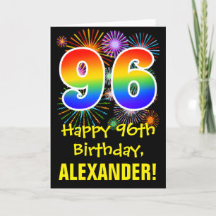 96th Birthday: Fun Fireworks Pattern + Rainbow 96 Card