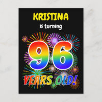 96th Birthday - Fun Fireworks, Rainbow Look "96"