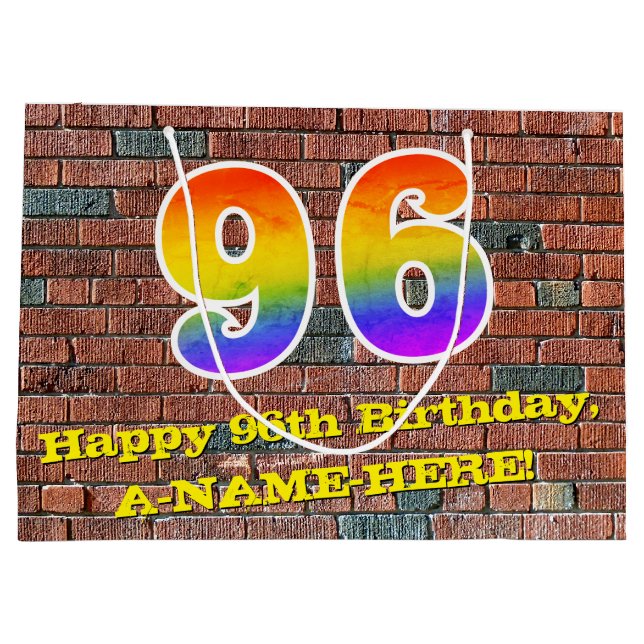 96th Birthday: Fun, Graffiti-Inspired Rainbow # 96 Large Gift Bag (Back)