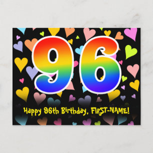 96th Birthday: Fun Hearts Pattern, Rainbow 96 Postcard