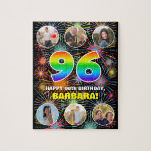 96th Birthday: Fun Rainbow #, Custom Name + Photos Jigsaw Puzzle
