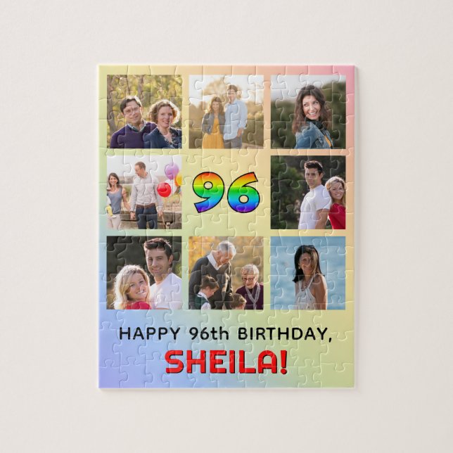 96th Birthday: Fun Rainbow #, Custom Name & Photos Jigsaw Puzzle (Vertical)