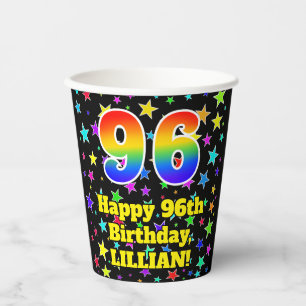 96th Birthday: Fun Stars Pattern and Rainbow 96 Paper Cups