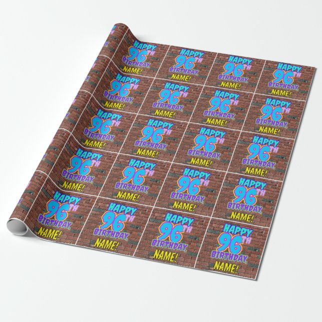 96th Birthday: Fun, Urban Graffiti Inspired Look Wrapping Paper (Unrolled)