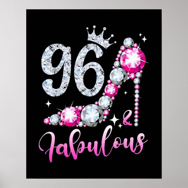 96th Birthday High Heel Shoes Crown Diamond Poster (Front)