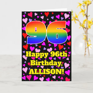 96th Birthday: Loving Hearts Pattern, Rainbow # 96 Card