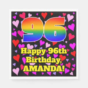 96th Birthday: Loving Hearts Pattern, Rainbow # 96 Napkin