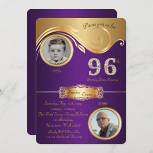 96th,Birthday Man 96th,elegant art deco,purple Invitation