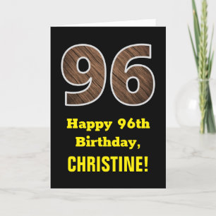 96th Birthday: Name, Faux Wood Grain Pattern "96" Card