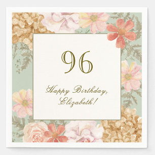 96th Birthday Napkin Autumn Colour Floral Sage