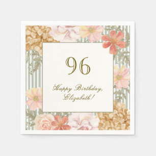 96th Birthday Napkin Autumn Colour Floral Stripe