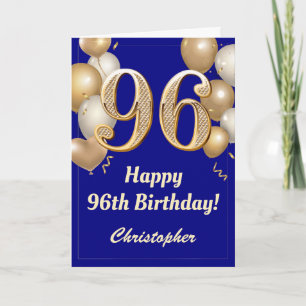 96th Birthday Navy Blue and Gold Balloons Confetti Card