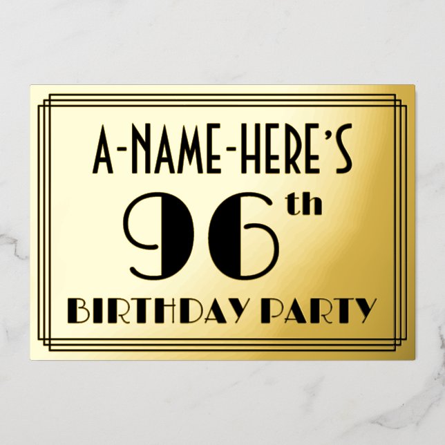 96th Birthday Party — Art Deco Look “96” + Name (Front)