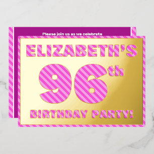 96th Birthday Party — Bold, Fun, Pink Stripes # 96