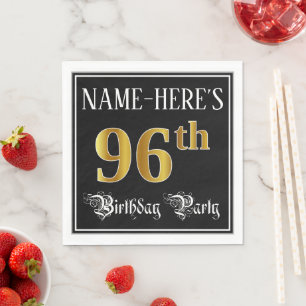 96th Birthday Party — Fancy Script, Faux Gold Look Napkin