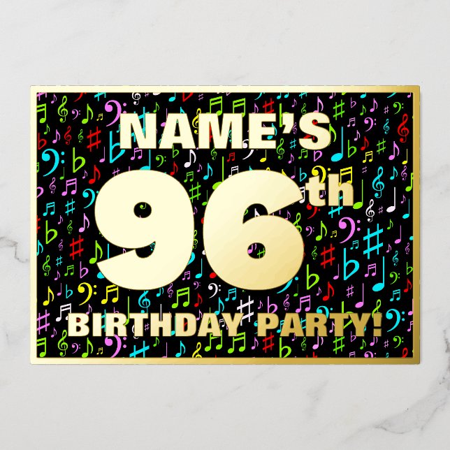 96th Birthday Party — Fun, Colorful Music Symbols (Front)