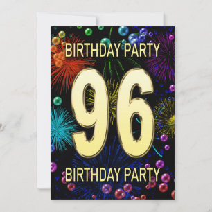 96th Birthday Party Invitation Fireworks Bubbles