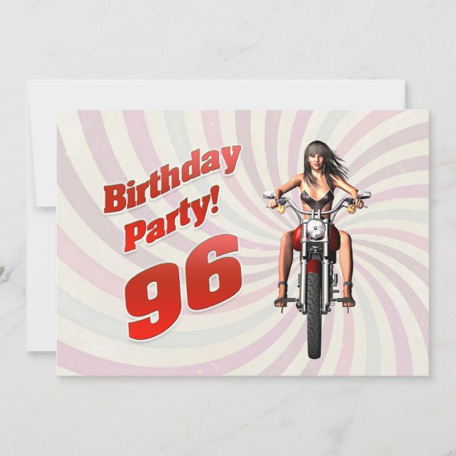 96th birthday party with a girl on a motorbike invitation (Front)