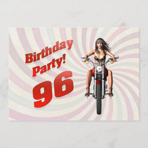 96th birthday party with a girl on a motorbike invitation