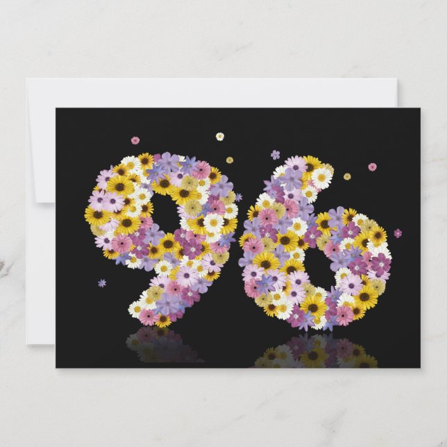 96th Birthday party, with flowered letters Invitation (Front)