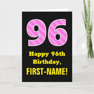 96th Birthday: Pink Stripes and Hearts "96" + Name Card