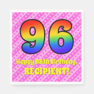 96th Birthday: Pink Stripes & Hearts, Rainbow # 96 Napkin