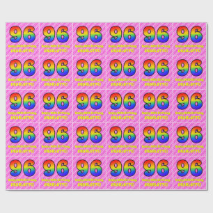 96th Birthday: Pink Stripes & Hearts, Rainbow # 96 Wrapping Paper