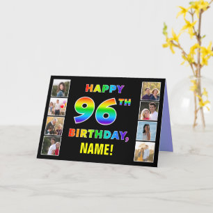 96th Birthday: Rainbow Text, Custom Photos & Name Card