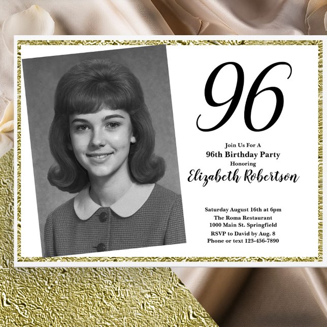 96th Custom Photo White and Gold  Invitation (Creator Uploaded)