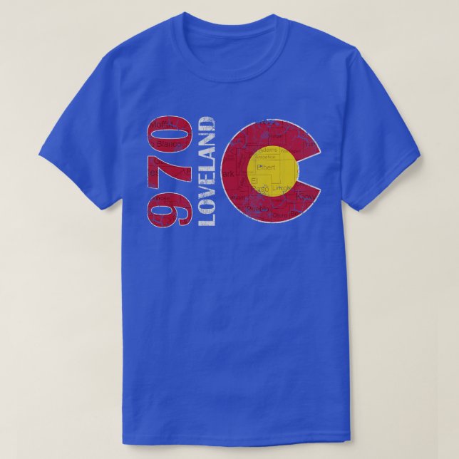 970 Loveland Colorado Map Retro Fade T-Shirt (Design Front)
