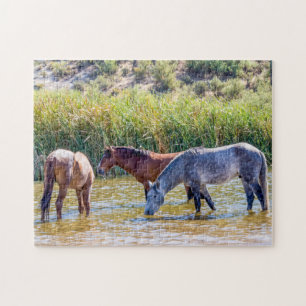 9715-Wild Mustangs in River Jigsaw Puzzle