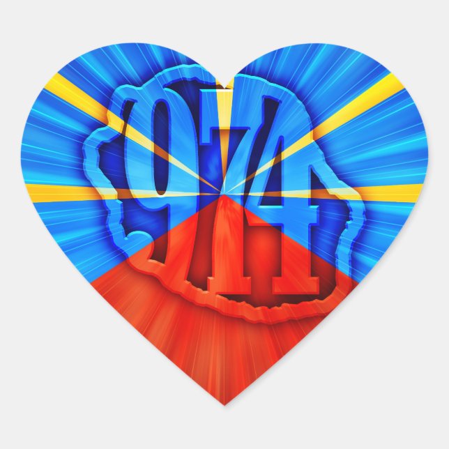 974 Reunion Island - Reunion flag Heart Sticker (Front)