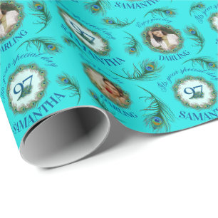 97 Peacock Feather Fully Editable Custom Photo Wrapping Paper