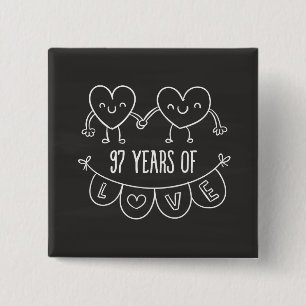 97th Anniversary Gift Chalk Hearts 15 Cm Square Badge