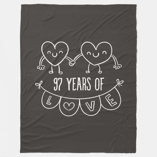 97th Anniversary Gift Chalk Hearts Fleece Blanket (Front)