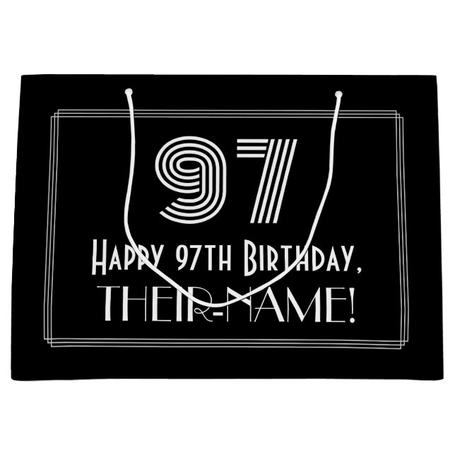 97th Birthday — Art Deco Inspired Look "97" & Name Large Gift Bag (Front)