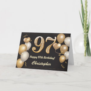 97th Birthday Black and Gold Balloons Birthday Card