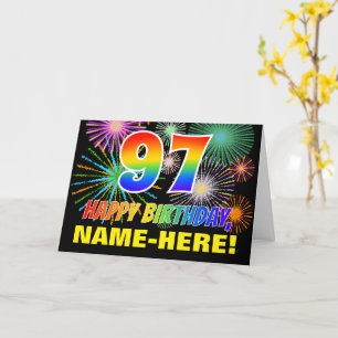 97th Birthday: Bold, Fun, Fireworks, Rainbow 97 Card