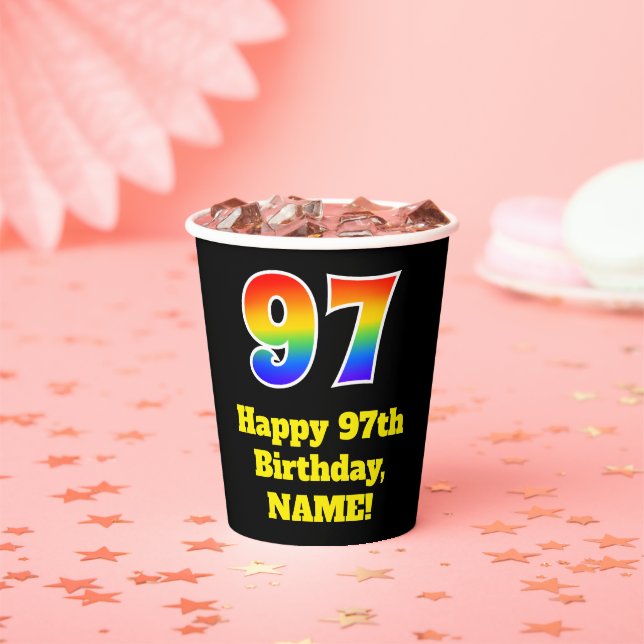 97th Birthday: Colourful, Fun, Exciting, Rainbow 9 Paper Cups (Insitu)