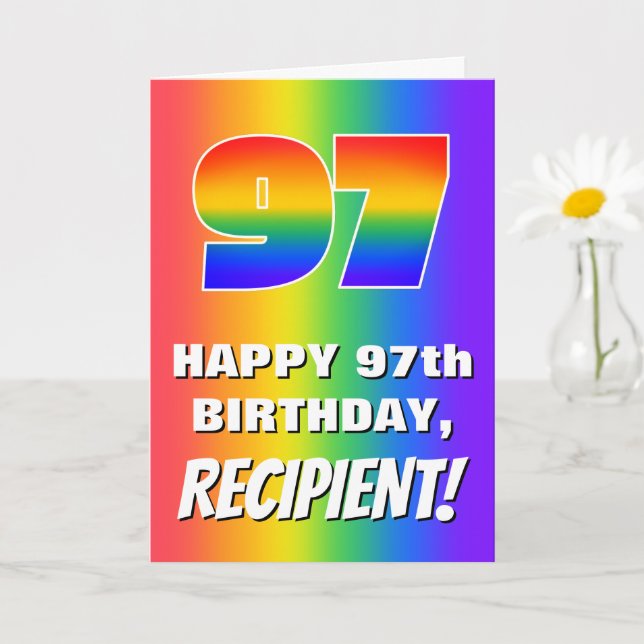 97th Birthday: Colourful, Fun Rainbow Pattern # 97 Card (Small Plant)