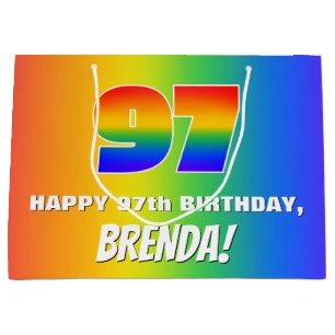 97th Birthday: Colourful, Fun Rainbow Pattern # 97 Large Gift Bag