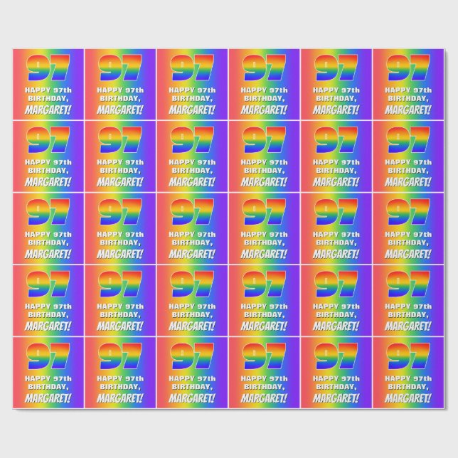97th Birthday: Colourful, Fun Rainbow Pattern # 97 Wrapping Paper (Flat)