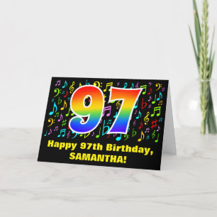 97th Birthday: Colourful Music Symbols & Rainbow 9 Card