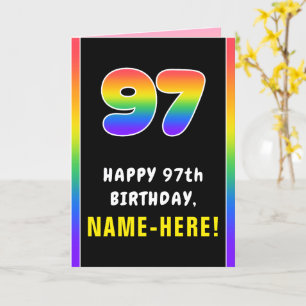 97th Birthday: Colourful Rainbow # 97, Custom Name Card
