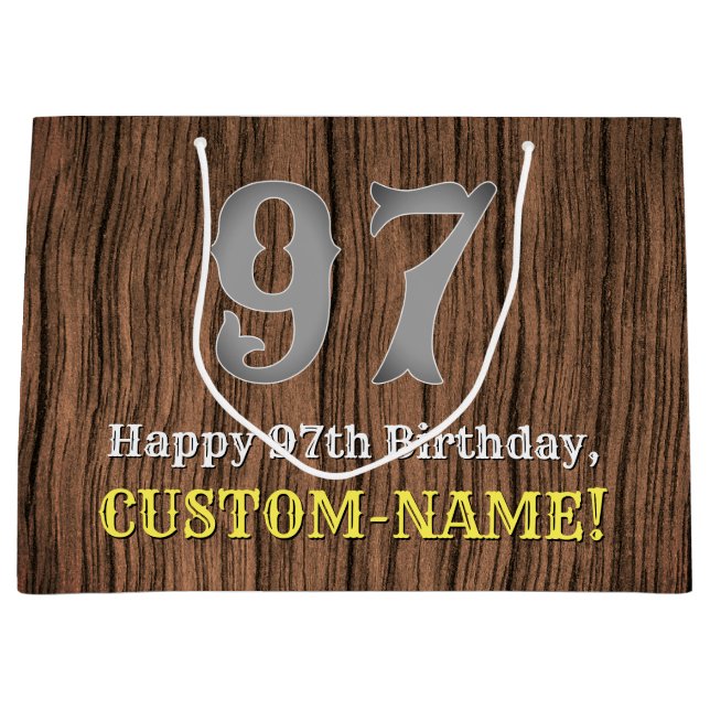 97th Birthday: Country Western Inspired Look, Name Large Gift Bag (Front)